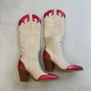 NEW Pink/White Tall Knee cowgirl boots